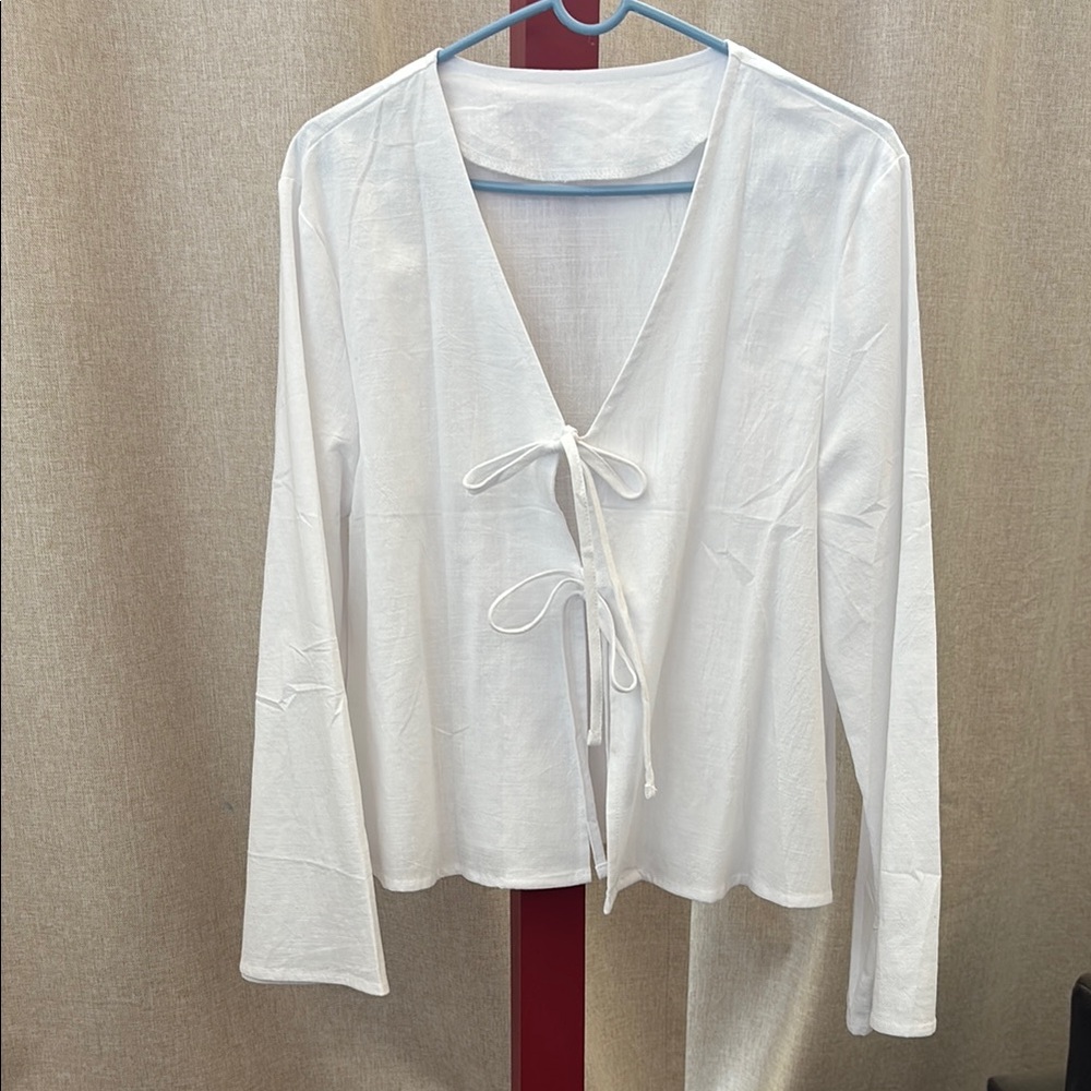White Lightweight Tie-Front Blouse